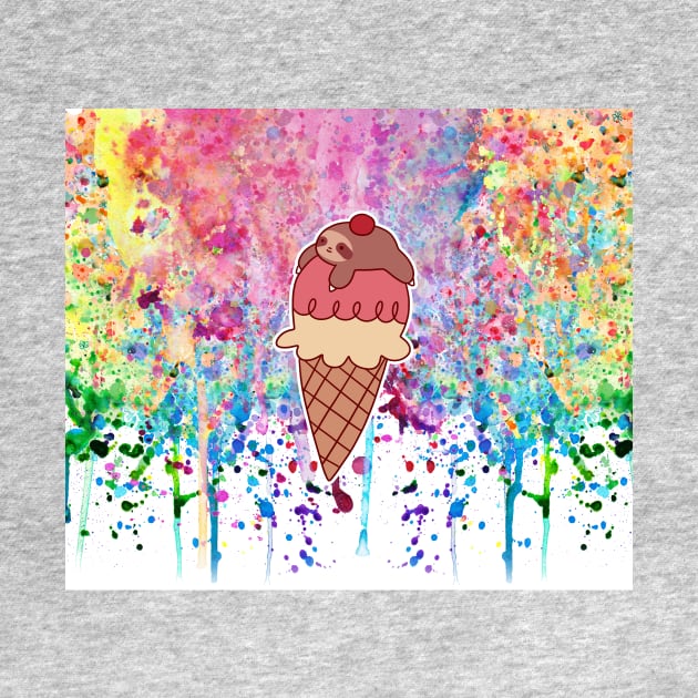 Icecream Cone Sloth Watercolor Paint Drip by saradaboru